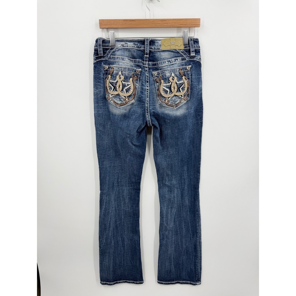Miss Me Horseshoe‎ Star Bootcut Jeans Women 30 Blue Medium Wash Embellished